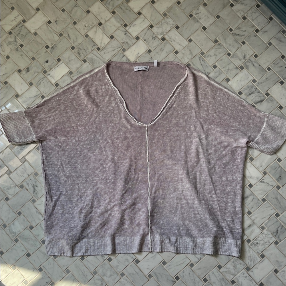 Light Lavender Women's Linen-Blend V-Neck Top